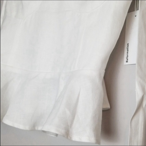 Reformation Kassi Linen Ruffle Tie Top In White - Picture 7 of 8